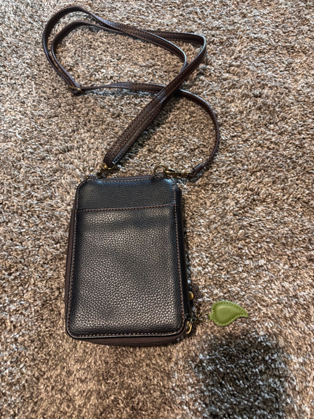 Chala Black Crossbody with Pink Rose Applique and Green Leaves - Picture 3 of 6